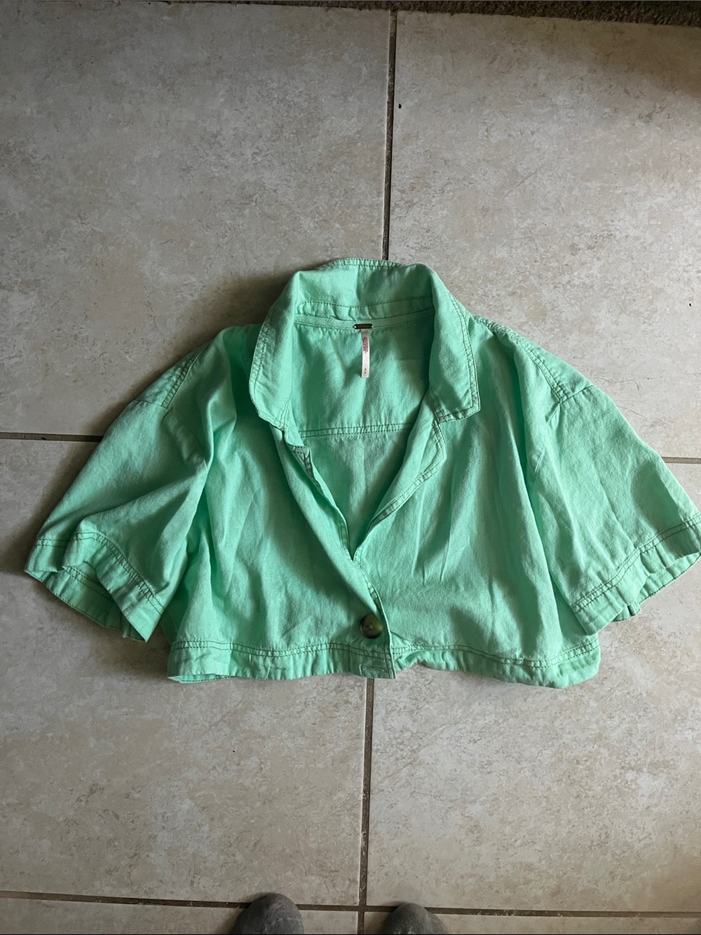 Free People Linen Super Crop Button Down